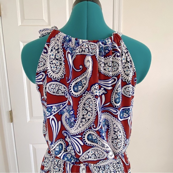 Banana Republic Paisley Medium Dress Red White Blue Stretch Summer Dress - Picture 10 of 15